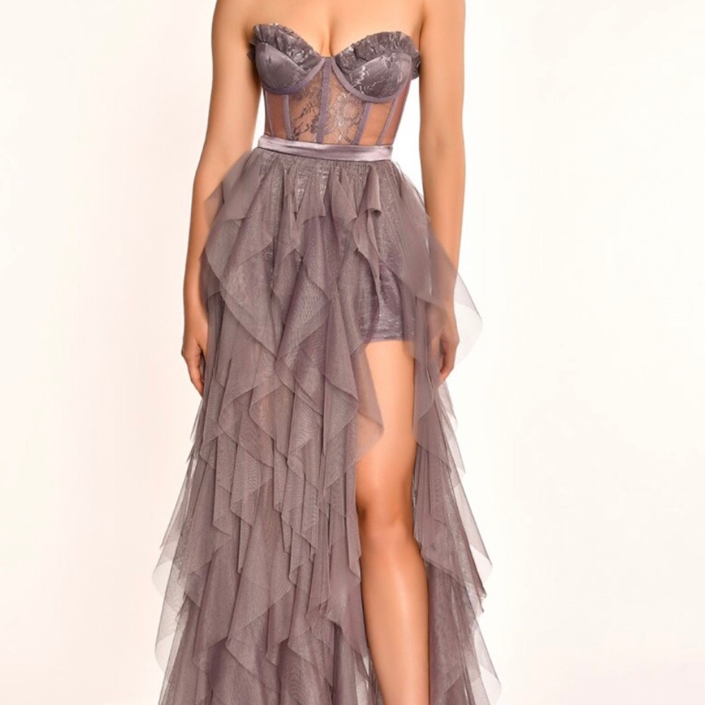 Lace Gown with Tulle Skirt